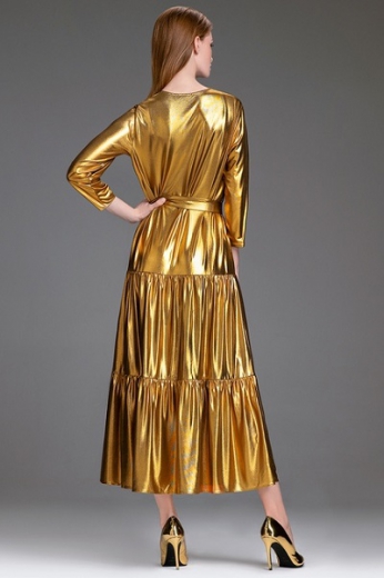 Платье желтое жидкий металл